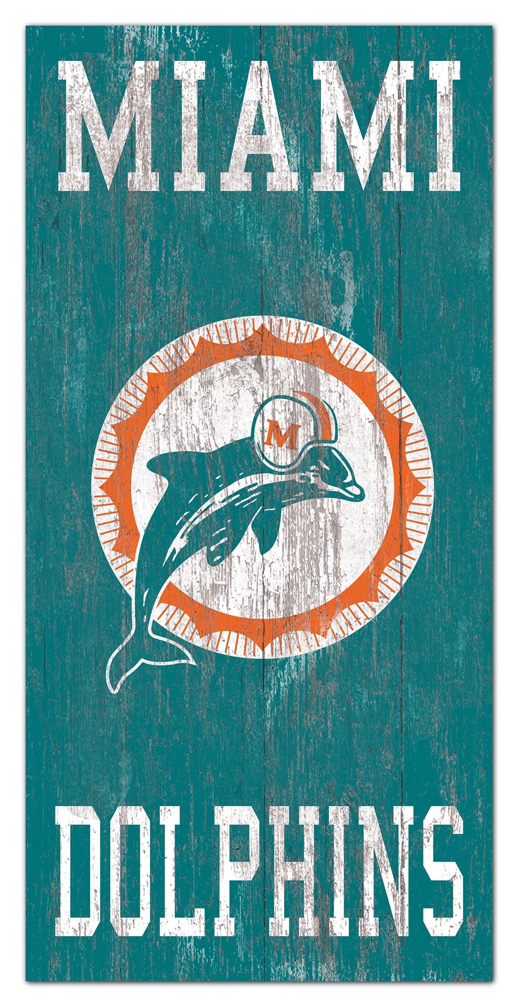 Miami Dolphins Heritage Logo w/ Team Name 6" x 12" Distressed Sign by Fan Creations