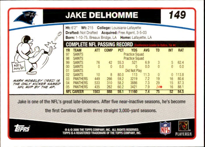 2006 Topps #149 Jake Delhomme - Football Card - NM-MT