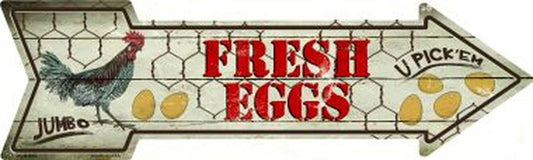 Fresh Eggs 5" x 17" Metal Arrow Sign A-322