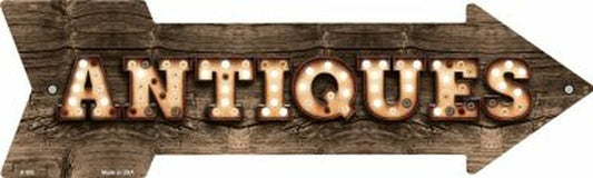 Antiques Bulb Letters Novelty Metal 5" x 17" Arrow Sign A-508
