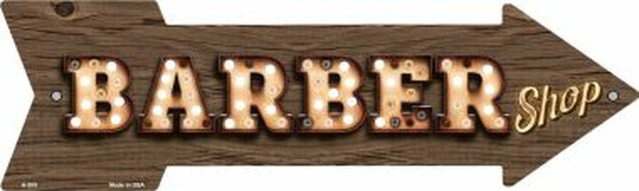 Barber Shop Bulb Letters Novelty Metal 5" x 17" Arrow Sign A-509