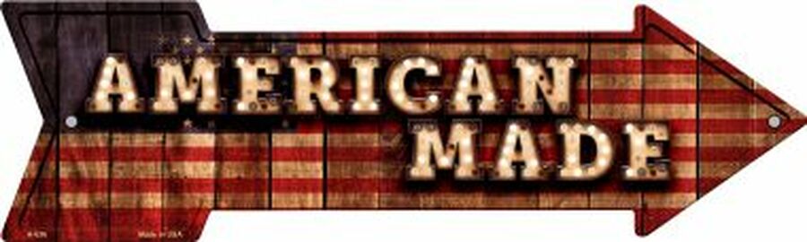 American Made Bulb Letters American Flag Novelty 5" x 17" Metal Arrow Sign A-636
