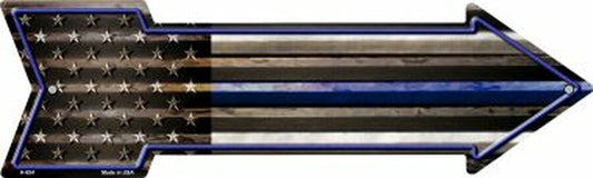 American Flag Thin Blue Line Novelty 5" x 17" Arrow Sign A-654