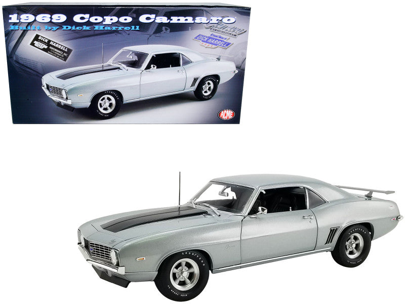 1969 Chevrolet COPO Camaro Cortez Silver Metallic with Black Hood Stripes Built by Dick Harrell Limited Edition to 1128 pcs. 1/18 Diecast Car by ACME