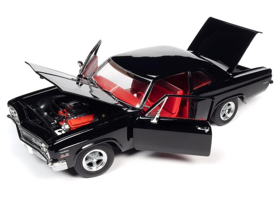 1966 Chevrolet Biscayne Nickey Coupe Tuxedo Black with Red Interior "American Muscle 30th Anniversary" (1991-2021) 1/18 Diecast Car by Autoworld
