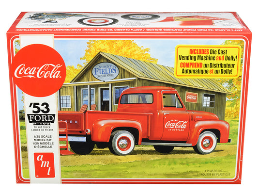 Ford F-100 Pickup Truck "Coca-Cola" with Vending Machine and Dolly 1/25 Scale Model Kit Skill Level 3 by AMT