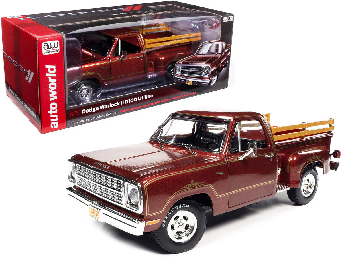 1979 Dodge Warlock II D100 Utiline Pickup Truck Canyon Red Metallic with Graphics 1/18 Diecast Model Car by Auto World