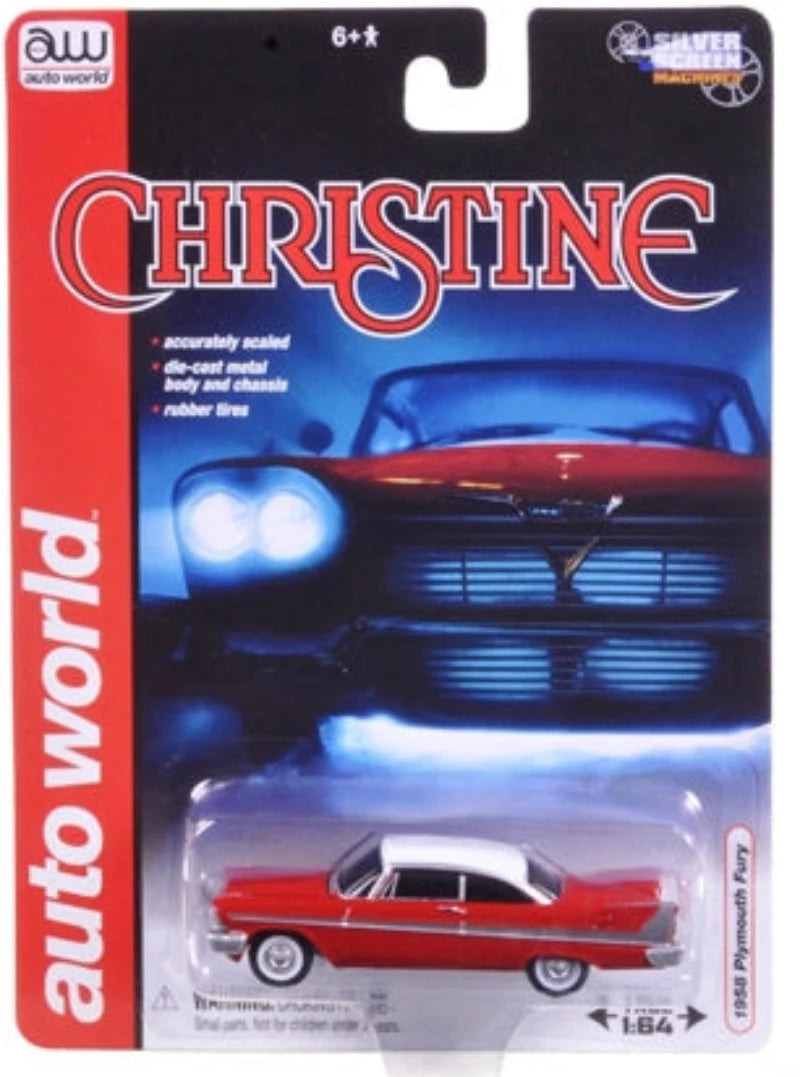 1958 Plymouth Fury Red with White Top "Christine" (1983) Movie 1/64 Diecast Model Car by Autoworld