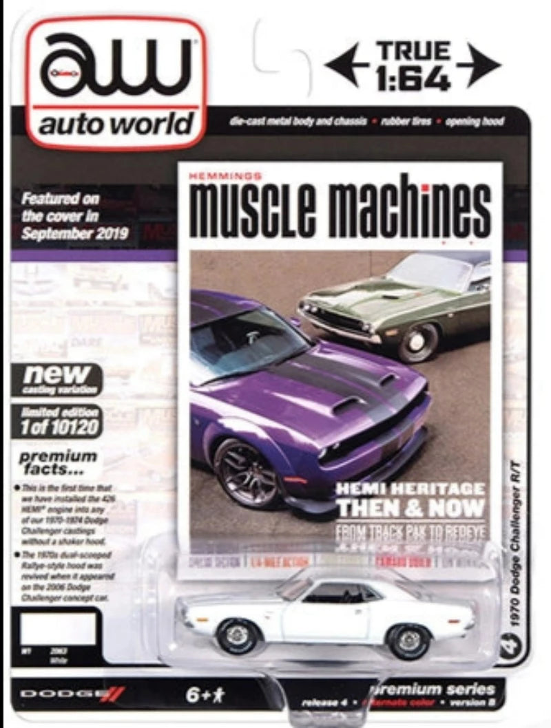 1970 Dodge Challenger R/T White "Hemmings Muscle Machines" Magazine Cover Car - Limited Edition 10120 pieces 1/64 Diecast Car by Autoworld