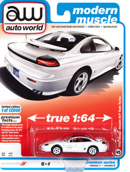 1992 Dodge Stealth R/T Twin Turbo White w/ Black Top & Red Interior "Modern Muscle" Limited Edition to 12040 pcs. 1/64 Diecast Model Car by Autoworld