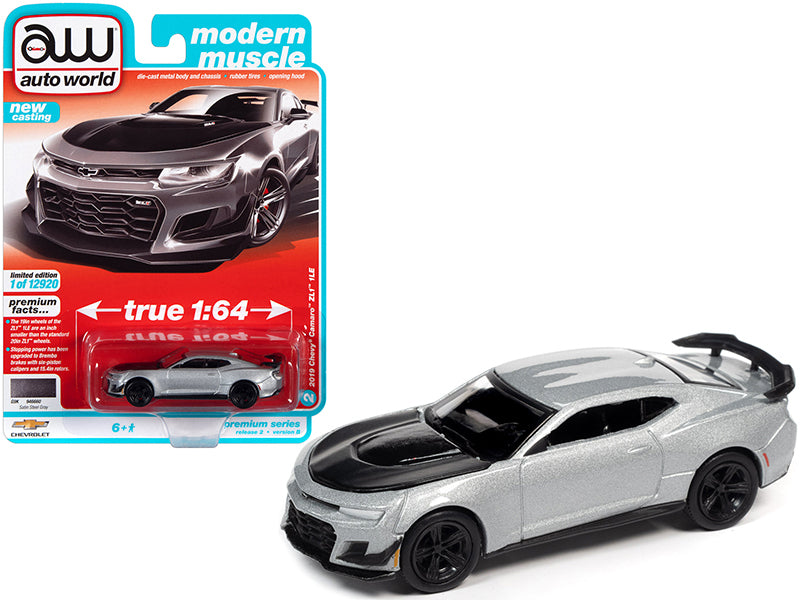 2019 Chevrolet Camaro ZL1 1LE Satin Steel Gray Metallic with Black Hood "Modern Muscle" Limited Edition to 12920 pieces 1/64 Diecast Car by Autoworld