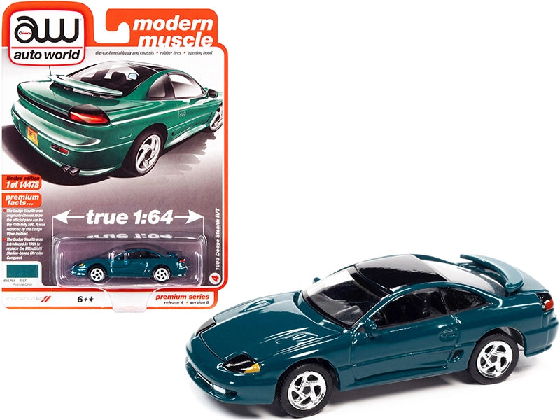 1993 Dodge Stealth R/T Peacock Green with Black Top "Modern Muscle" Limited Edition to 14478 pieces Worldwide 1/64 Diecast Model Car by Autoworld