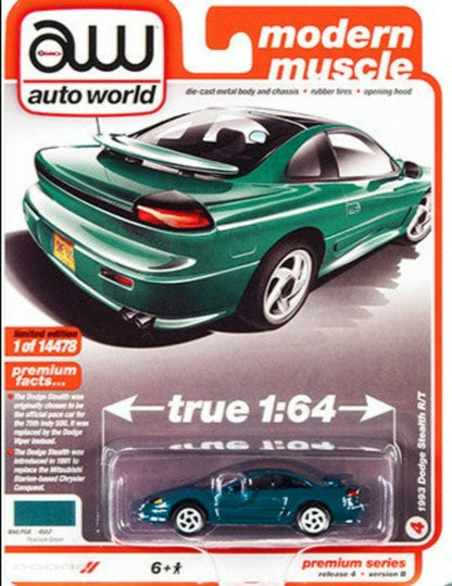 1993 Dodge Stealth R/T Peacock Green with Black Top "Modern Muscle" Limited Edition to 14478 pieces Worldwide 1/64 Diecast Model Car by Autoworld