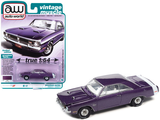 1971 Dodge Dart Swinger 340 Special Plum Crazy Purple Metallic with White Tail Stripe "Vintage Muscle" Limited Edition 1/64 Diecast Car by Auto World