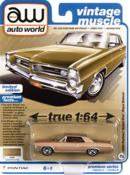 1964 Pontiac Grand Prix Royal Bobcat Saddle Bronze Metallic "Vintage Muscle" Limited Edition 1/64 Diecast Model Car by Auto World