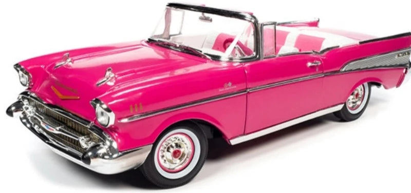 1957 Chevrolet Bel Air Convertible Pink "Barbie" "Silver Screen Machines" 1/18 Diecast Model Car by Auto World