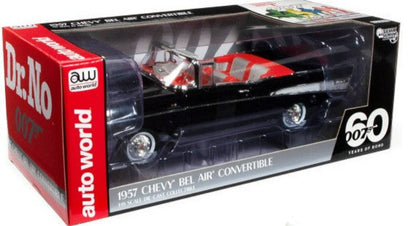 1957 Chevrolet Bel Air Convertible Onyx Black James Bond 007 "Dr. No" (1962) Movie "60 Years of Bond" Series 1/18 Diecast Model Car by Auto World