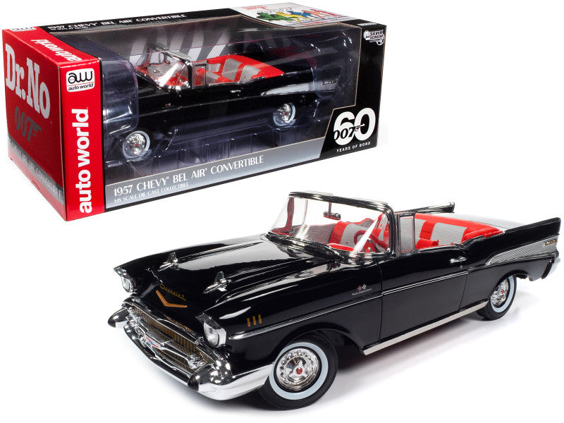 Auto World 1957 Chevrolet Bel Air Convertible Onyx Black from James Bond 007 "Dr. No" (1962) movie, 1/18 diecast model car.