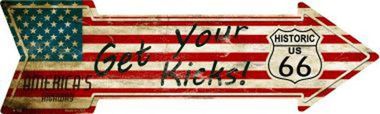 American Flag Get Your Kicks 5" x 17" Metal Arrow Sign A-122