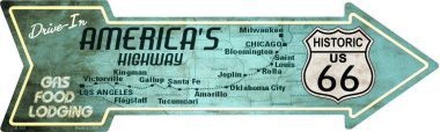 Americas Highway Drive In Metal 5" x 17" Arrow Sign A-123