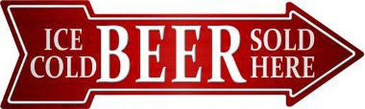 Ice Cold Beer Sold Here 5" x 17" Metal Arrow Sign A-145