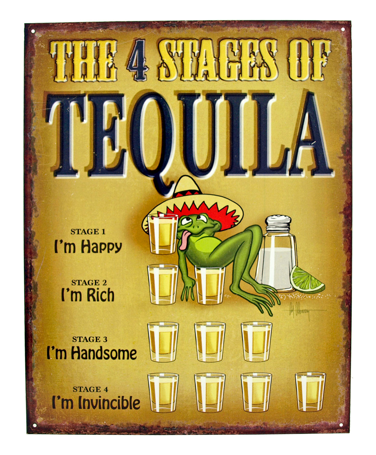 4 Stages of Tequilla 12.5" x 16" Distressed Metal Tin Sign - 2412