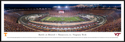 Panoramic of the 2016 Battle at Bristol featuring Tennessee Volunteers vs. Virginia Tech Hokies with fans in the stands.