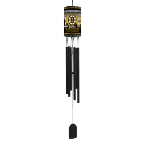 Boston Bruins wind chime measures 33" long with team colors and graphics and 6 black aluminum flutes for sound