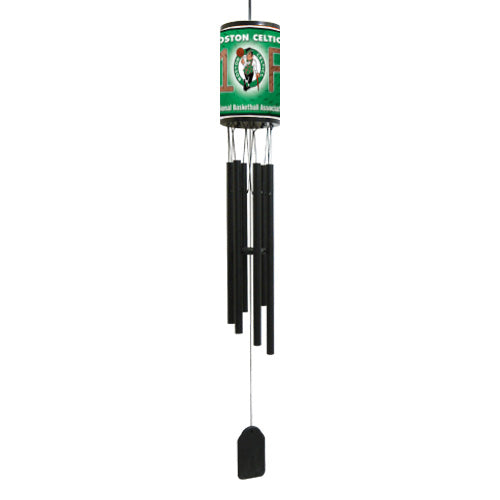 Boston Celtics wind chime measures 33" long with team colors and graphics and 6 black aluminum flutes for sound