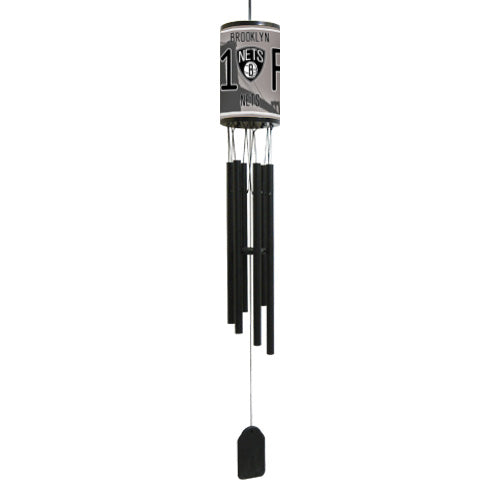 Brooklyn Nets wind chime measures 33" long with team colors and graphics and 6 black aluminum flutes for sound