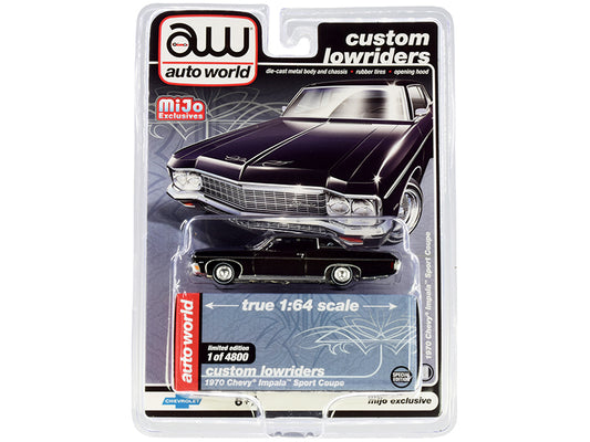 1970 Chevrolet Impala Sport Coupe Black "Custom Lowriders" Limited Edition to 4800 pieces Worldwide 1/64 Diecast Model Car by Autoworld