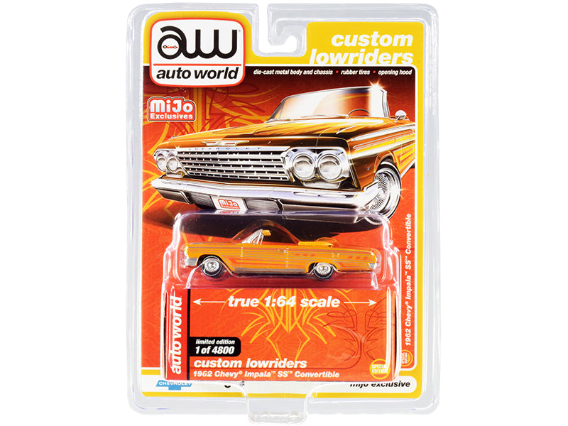 1962 Chevrolet Impala SS Convertible Yellow with Graphics "Custom Lowriders" Limited Edition to 4800 pcs. Worldwide 1/64 Diecast Car by Autoworld
