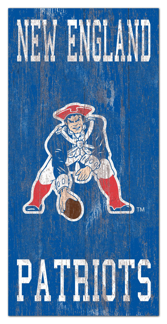 New England Patriots Heritage Logo w/ Team Name 6" x 12" Distressed Sign by Fan Creations