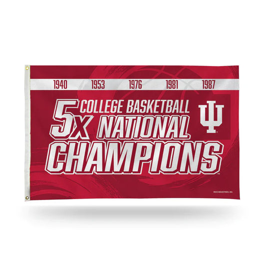 Indiana Hoosiers 5 Time College Basketball Champs Design Banner Flag by Rico Industries