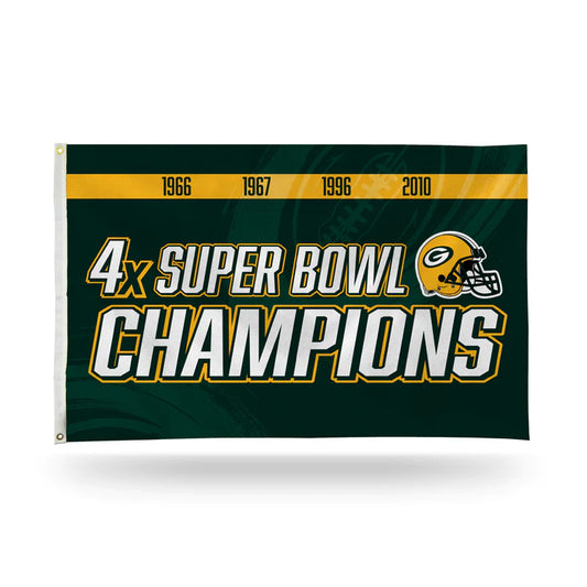 Green Bay Packers 4 Time Super Bowl Champs 3' x 5' Banner Flag by Rico Industries