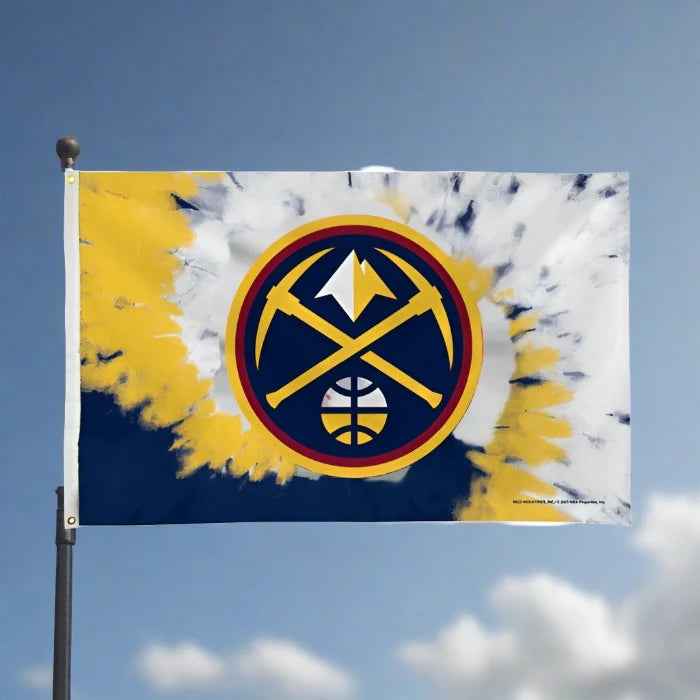 Denver Nuggets NBA Banner Flag: 3' x 5'. Indoor/outdoor use. Team graphics. Polyester material. 2 brass grommets. Officially licensed.