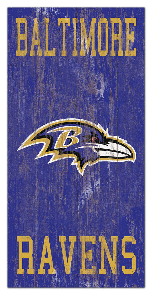 Baltimore Ravens Heritage Logo w/ Team Name 6" x 12" Distressed Sign by Fan Creations