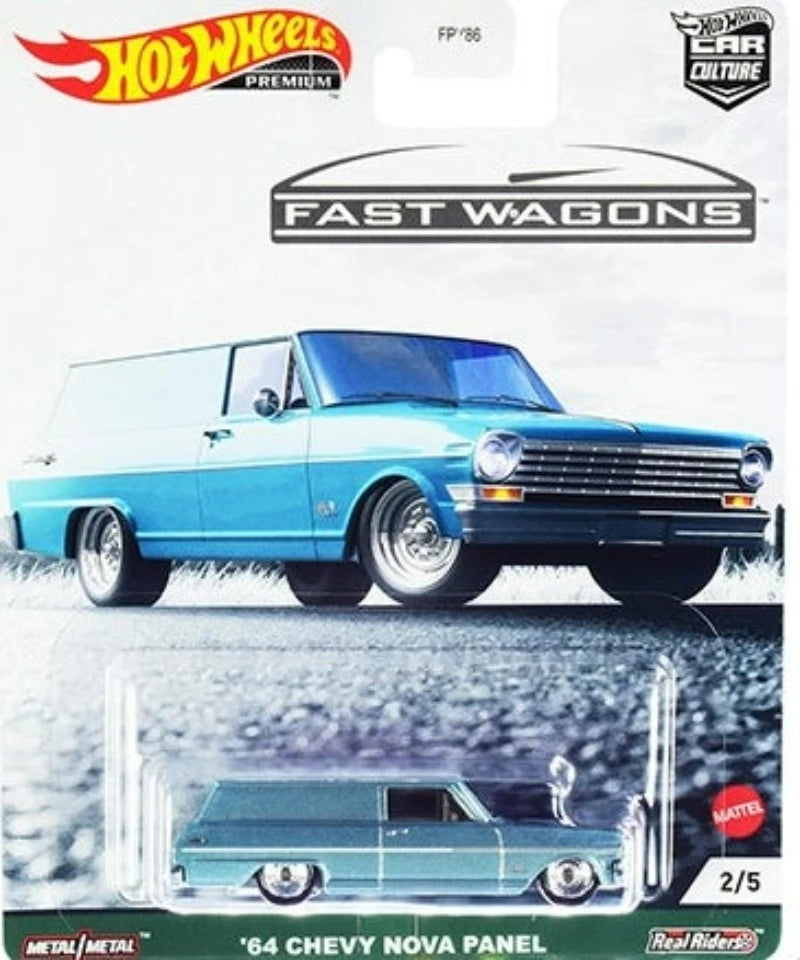 1964 Chevrolet Nova Panel Light Blue Metallic with White Top "Fast Wagons" Series Diecast Model Car by Hot Wheels