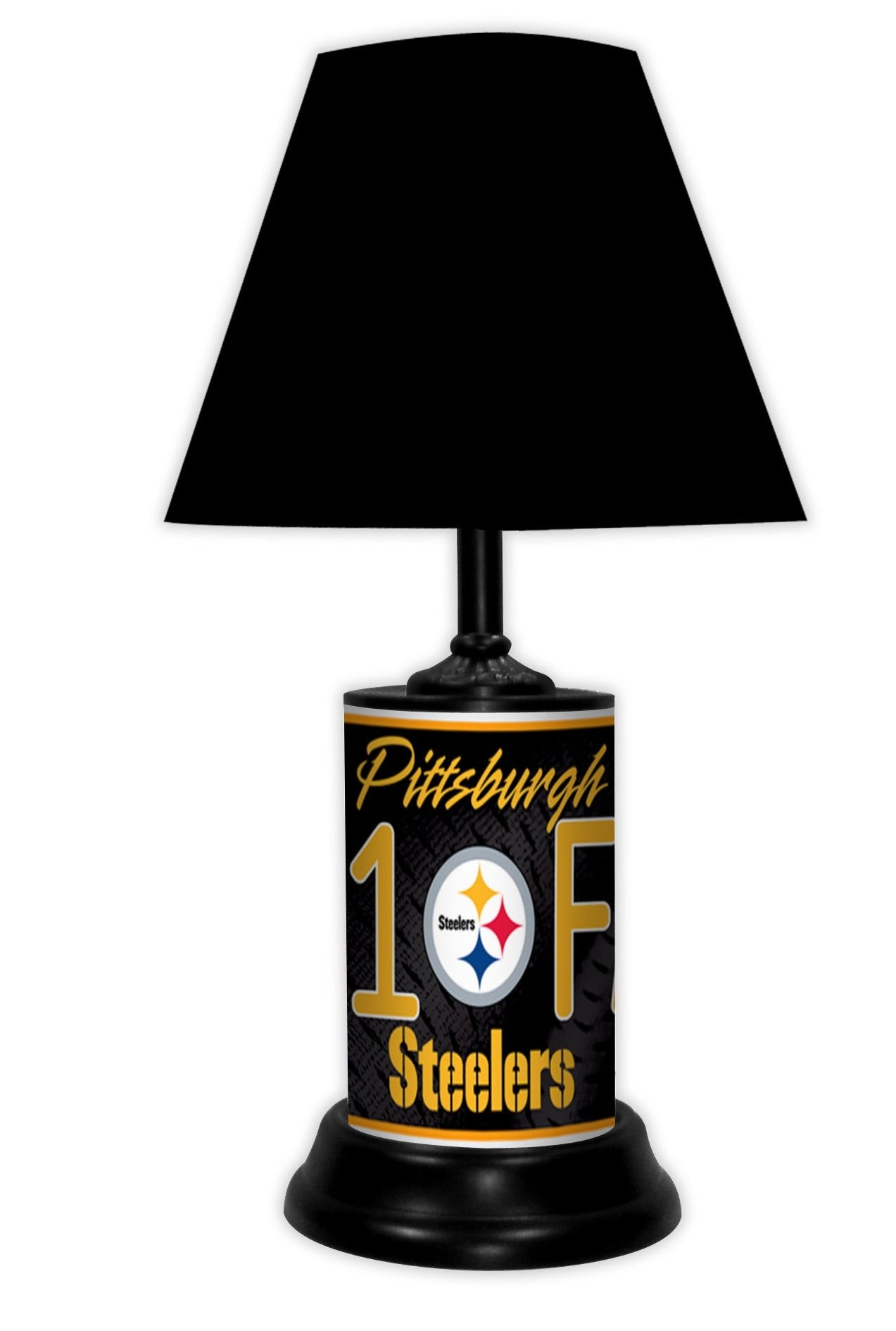 USA-made Steelers NFL #1 Fan Lamp, 18.5" tall, logo & #1 fan phrase, official, electric cord, perfect for die-hard fans.
