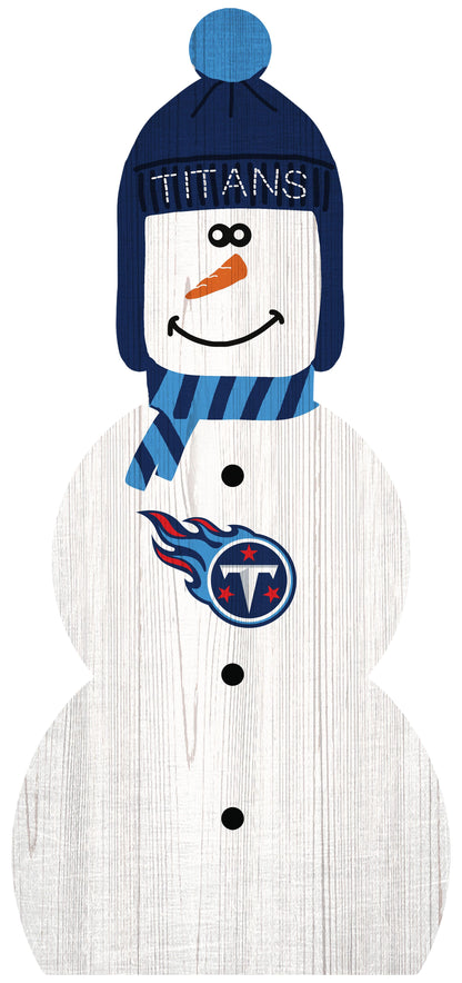 Tennessee Titans Snowman Leaner, 31" tall, MDF, features team graphics, officially licensed, indoor use only, made in the USA.