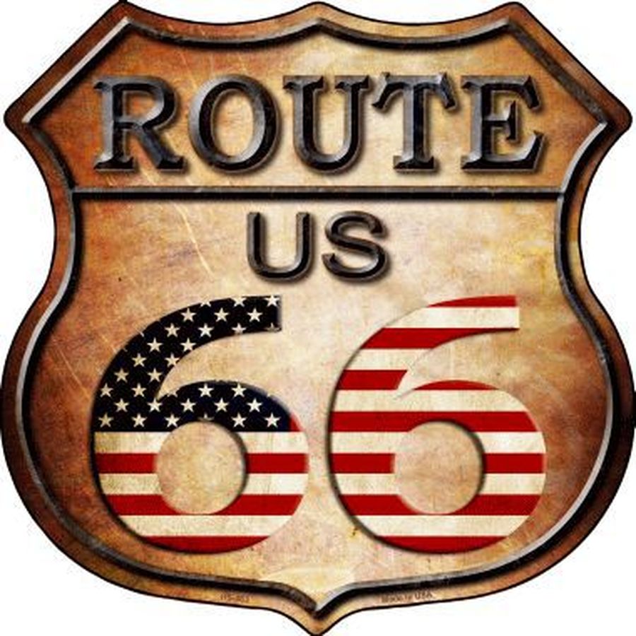 Route 66 American Flag Metal Highway Shield 11" Sign HS-483