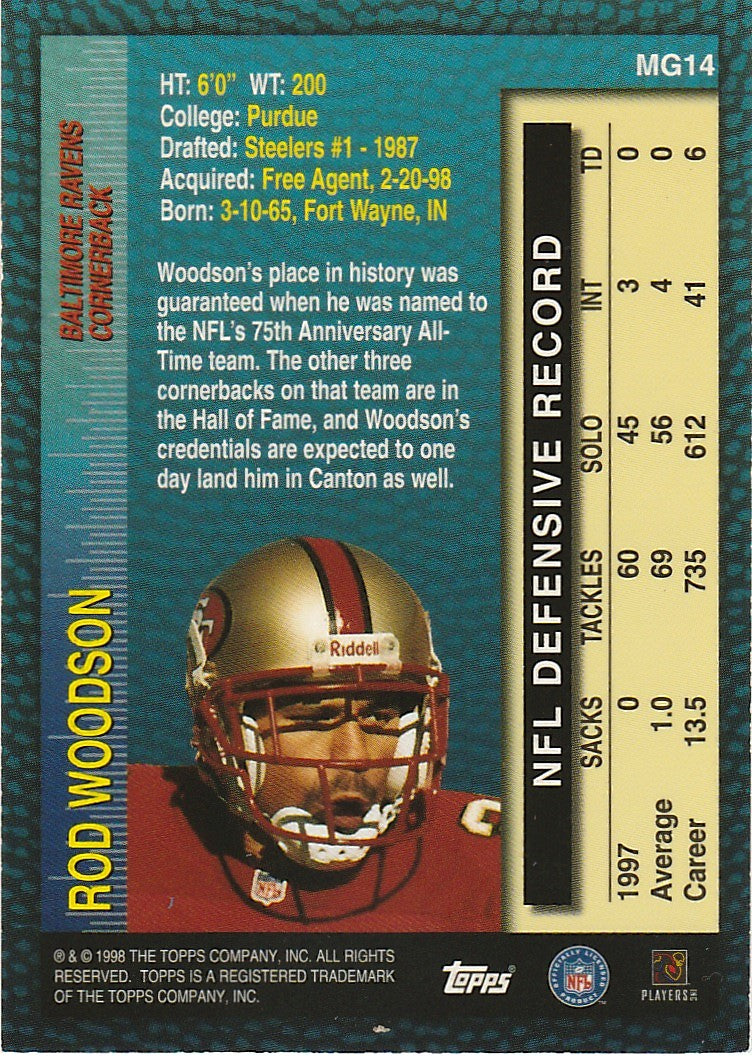 1998 Topps Chrome Measures of Greatness Refractors #MG14 Rod Woodson - Football Card