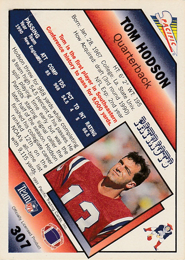 1991 Pacific #307 Tommy Hodson UER - Football Card