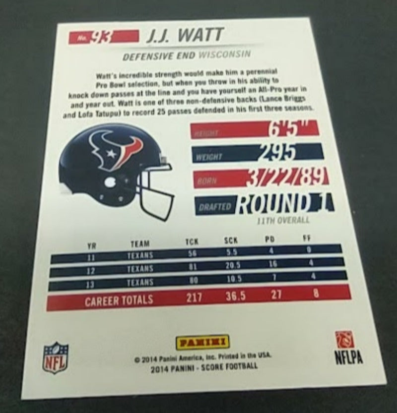 2014 Score #93 J.J. Watt - Football Card  NM-MT