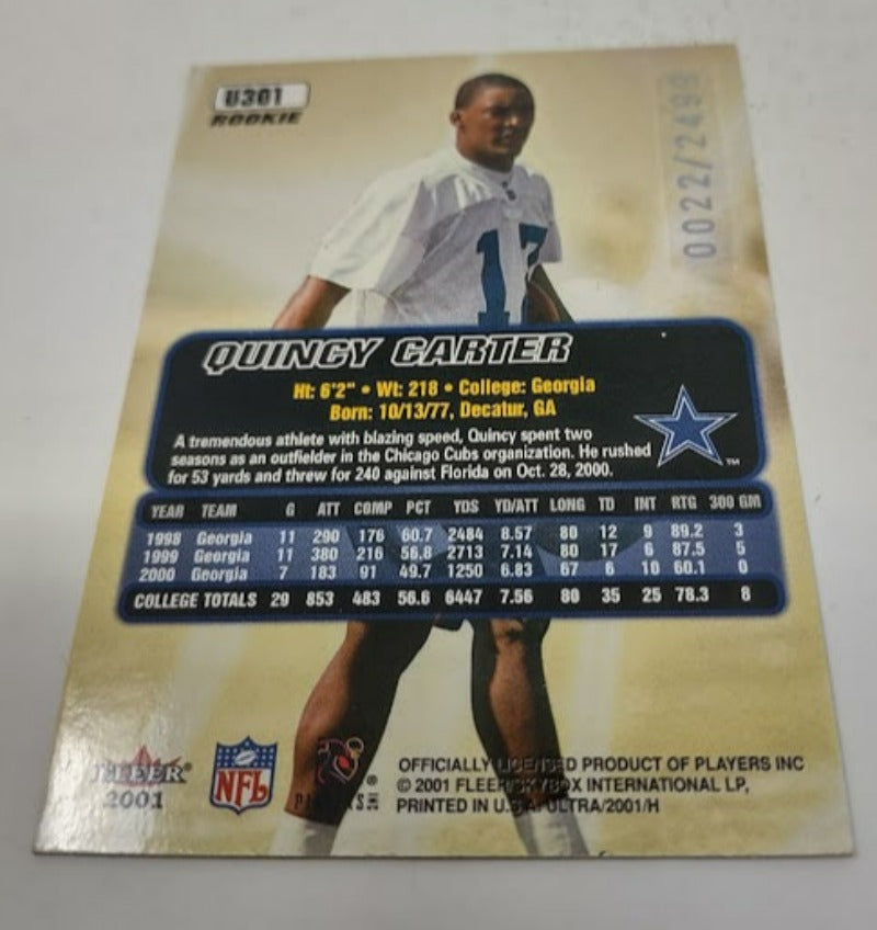 2001 Ultra #U301 Quincy Carter Rookie Card - Football Card NM-MT