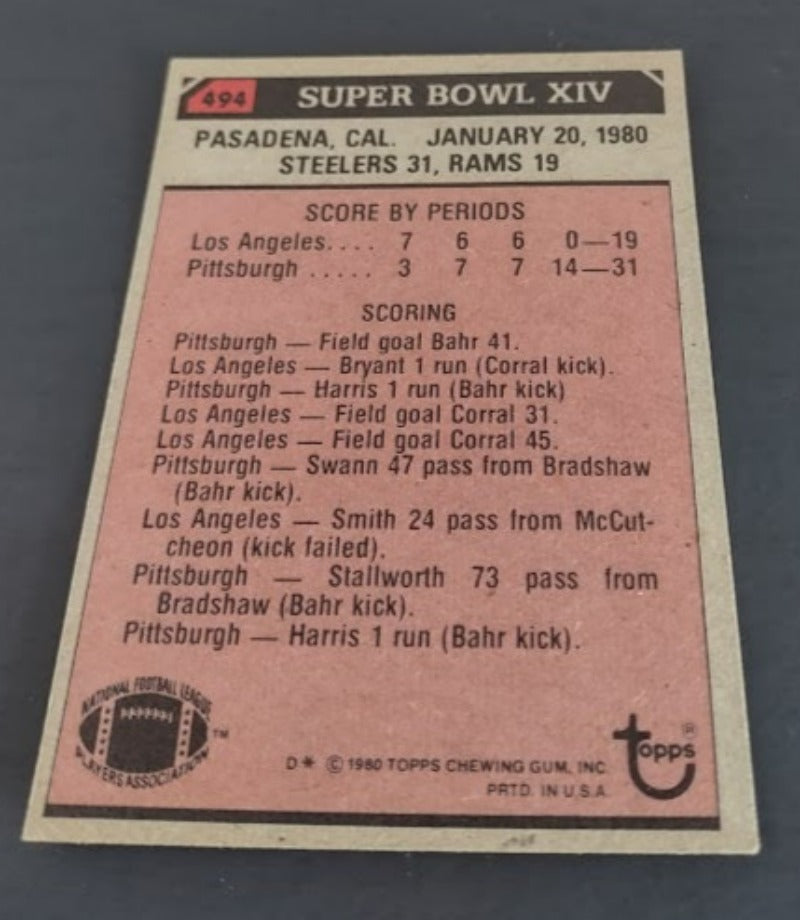 1980 Topps #494 Super Bowl XIV / Steelers 31, Rams 19 (line play) - Football Card NM-MT