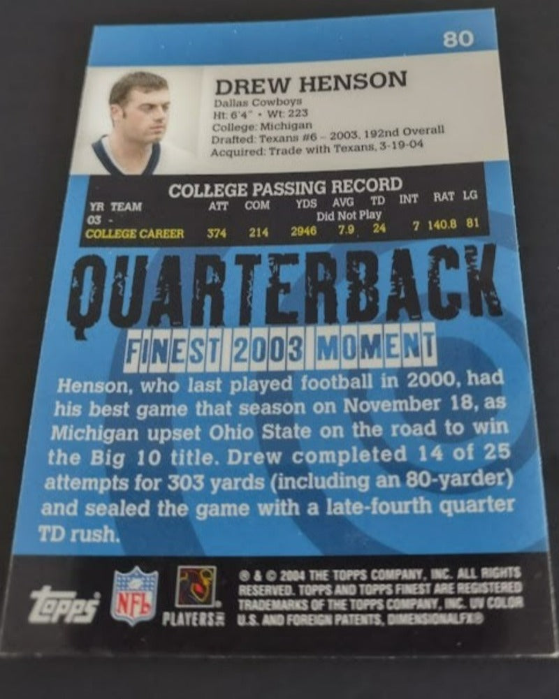 2004 Finest #80 Drew Henson Rookie Card - Football Card