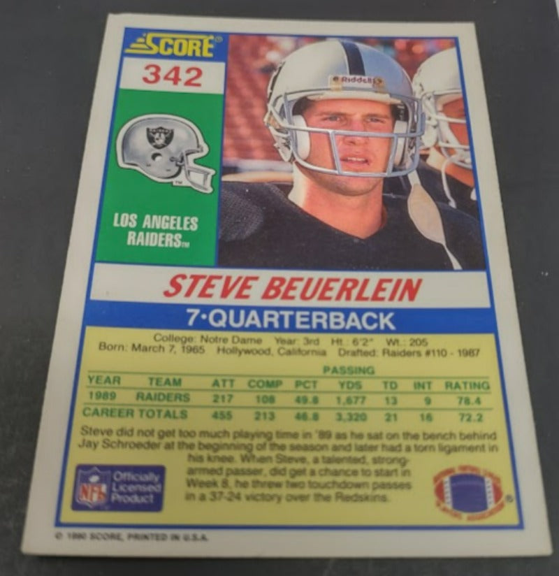 1990 Score #342 Steve Beuerlein - Football Card NM-MT