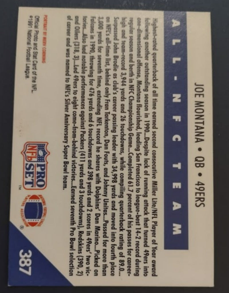 1991 Pro Set #387 Joe Montana - Football Card NM-MT