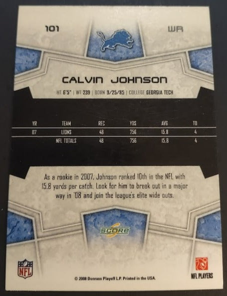 2008 Score #101 Calvin Johnson - Lions - Football Card